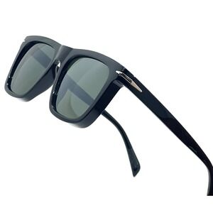 Black Square Frame Sunglasses Silver Accent Designer Style Fashion Eyewear Gafas